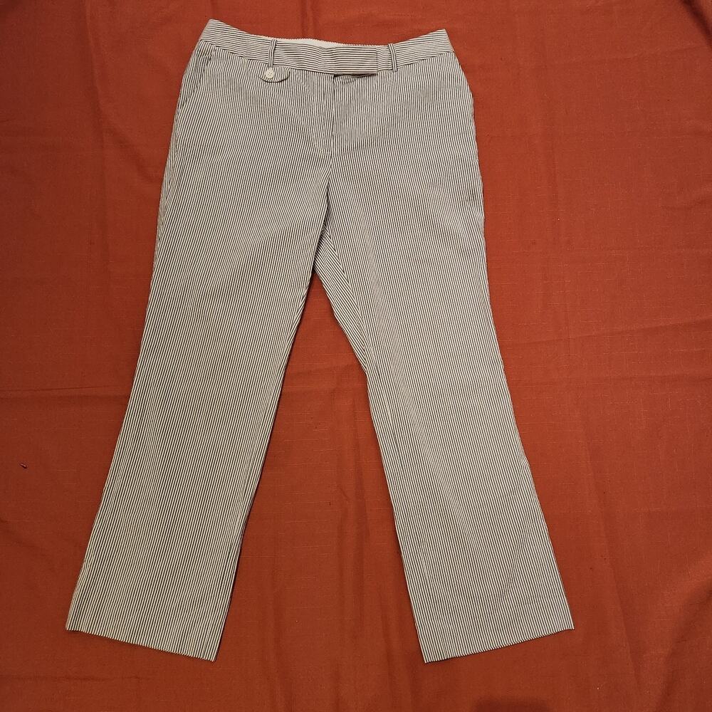 Talbots Sz 12P Petites Hampshire Ankle Blue White Striped Seersucker Pants Chino